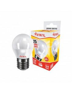 Светодиодная LED лампа G45 5w 220В E27 4100К Sokol