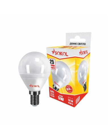 Светодиодная LED лампа G45 5w 220В E14 4100К Sokol