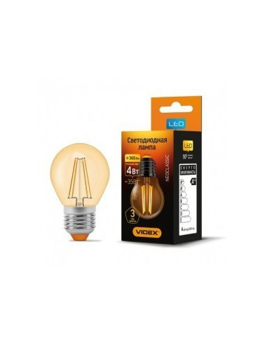 Лампа LED Filament G45FA 4w E27 2200K бронза Videx