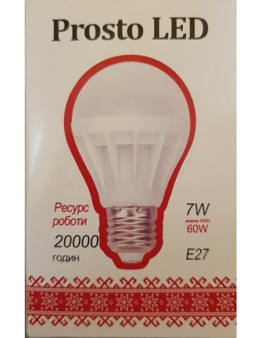 Светодиодная LED лампа A60 7w 220В E27 4100К Prosto