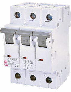 Автоматический выключатель, ETIMAT 6, 3p, C, 10А, 6kA, ETI