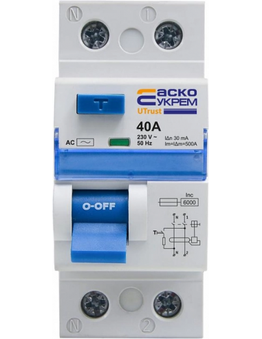Диференціальний автомат UTrust 1P+N 40A 30mA AC АсКо